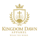 Logo of Kingdom Dawn Apparel with a shield, cross, and crown on a transparent background